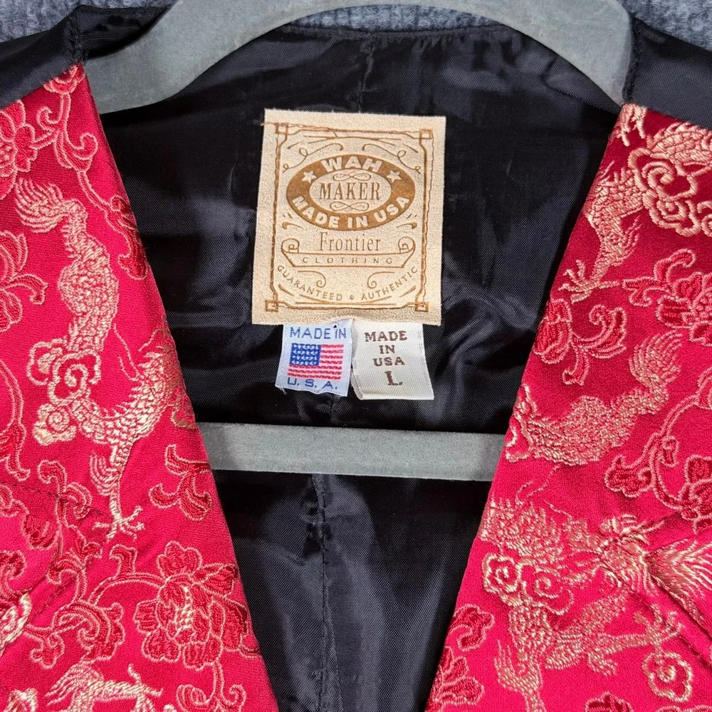 Wah Maker Frontier Vest Mens L Red Dragon Silk Blend Jacquard Western 37182